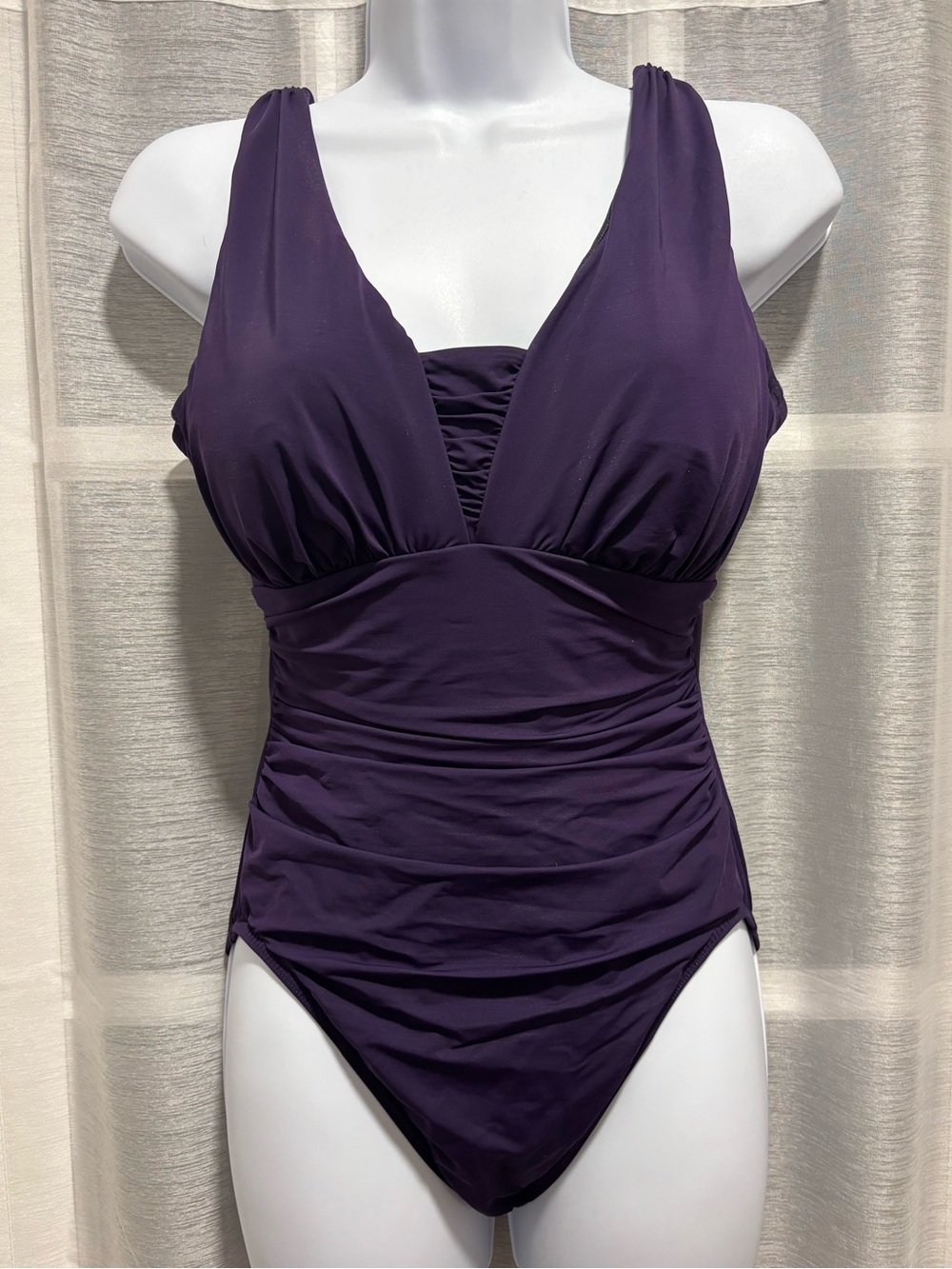 NWOT Lands’ End Grecian Ruched One Piece Swimsuit 12P Royal Purple Tummy Control